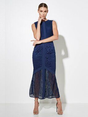 MOSSMAN Infidelity Lace Midi Dress Navy Blue Size US 10